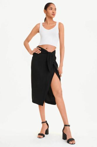 DKNY γυναικεία midi φούστα μονόχρωμη με σκίσιμο μπροστά - P3EN8R02 Μαύρο 6